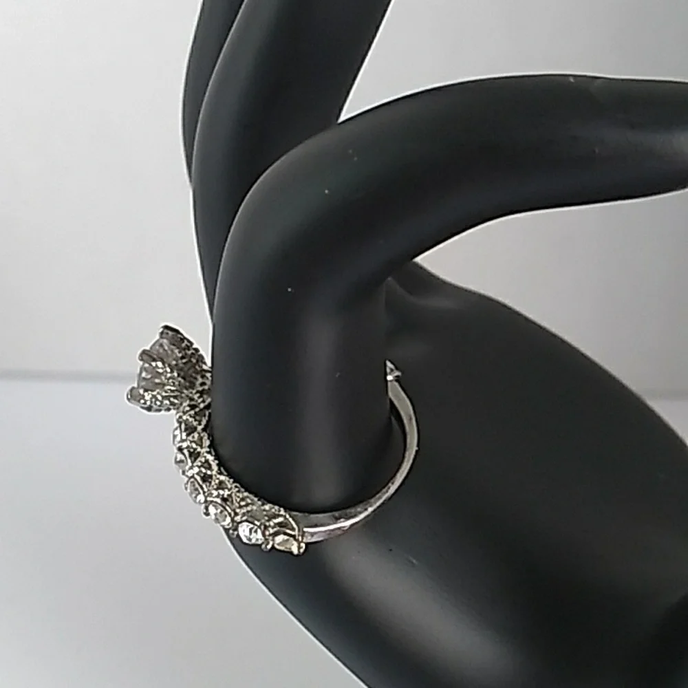 Elegant Crystal Engagement Ring with Pave Band and Solitaire‎ Center Stone